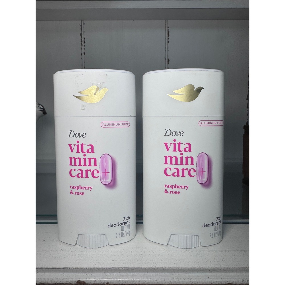 2 Pack Dove VitaminCare+ Raspberry & Rose Aluminum Free Deodorant 2.6 oz 72h